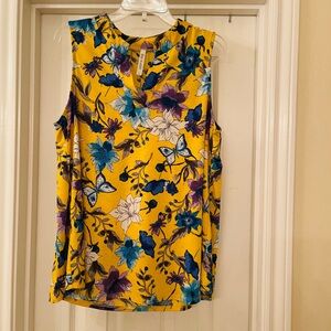Dear Scarlett Floral Yellow Tank Top with Blue and Purple Accents